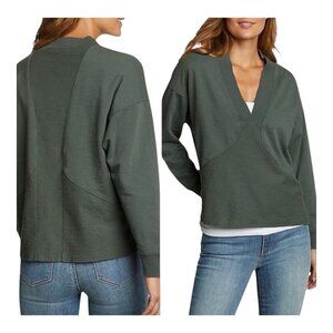 Eddie Bauer Golden Point Terry V-Neck Sweatshirt Dark Loden Green Size Large
